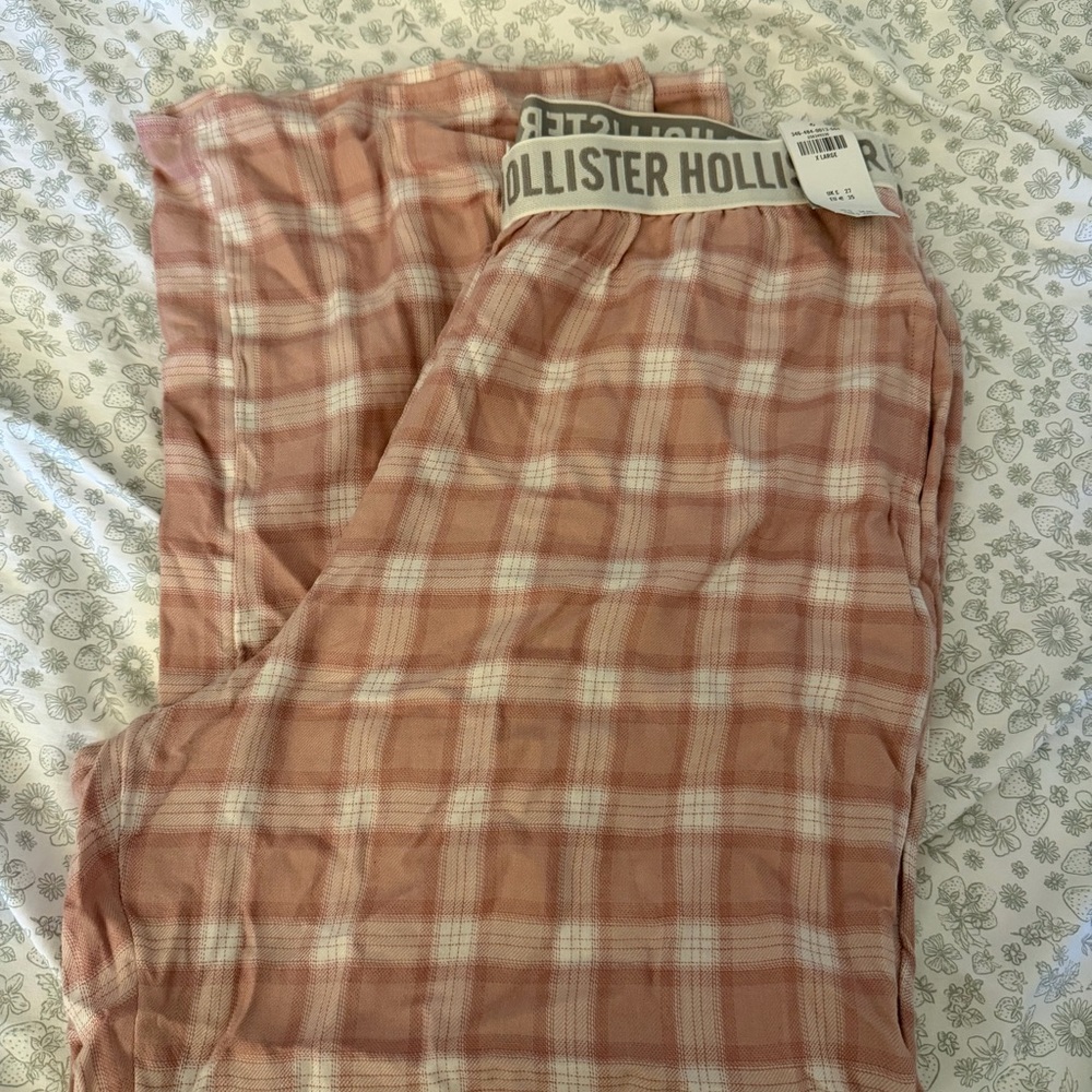 Hollister Pink and White Plaid Pants